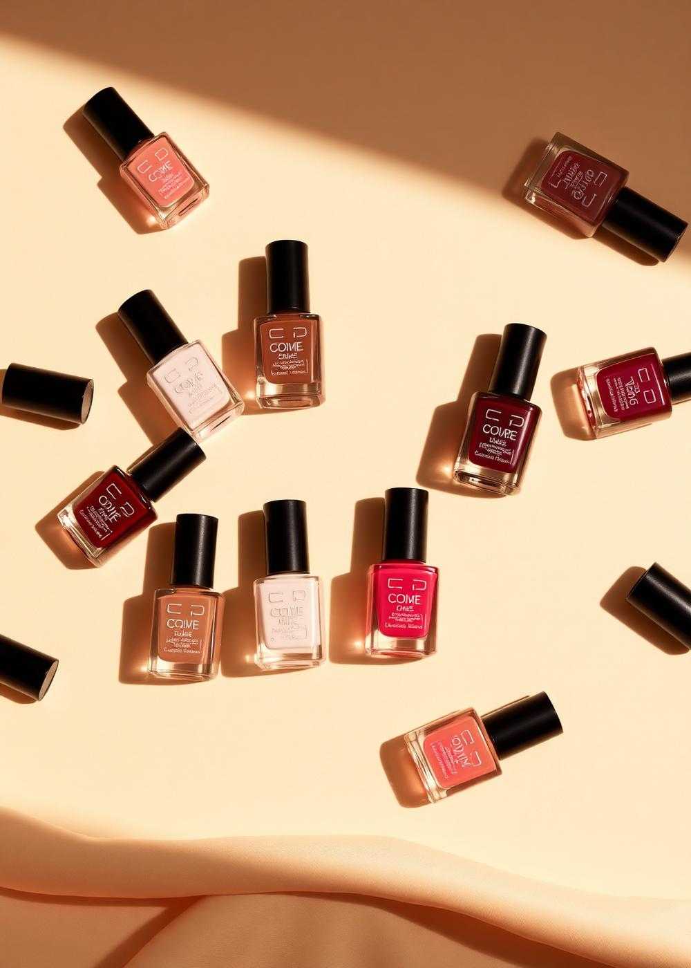 Composición cenital de esmaltes en tonos nude y burdeos
